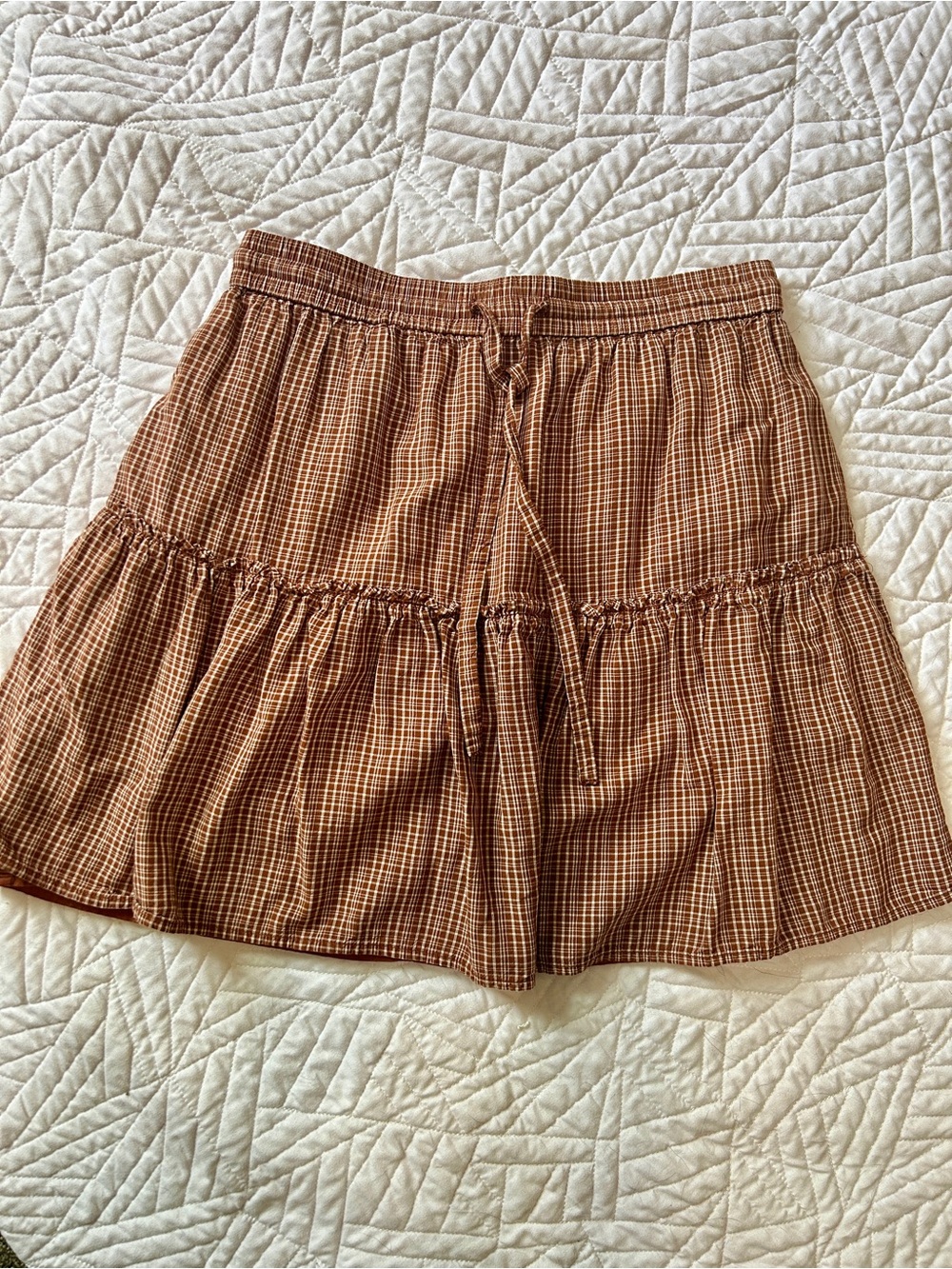 Ann Taylor LOFT Brown Plaid Ruffle Tiered Knee-Length Skirt